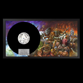 A plaque display of the album art for Gwar - The New Dark Ages - cover art by Alex Horley.