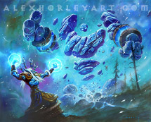 A troll mage calls an icy elemental to life.