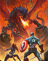 Amazing Fantasy #1 Cover B: Captain America, Black Widow, and Spider-Man face off against a fearsome dragon.