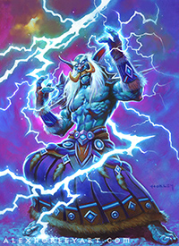 The troll Shaman Bru'Kan shrouded in arcs of lightning.