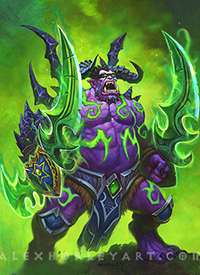 A wide-set demon hunter roars, ready for battle.