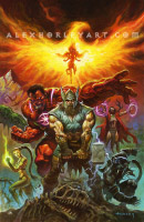 Odin, Phoenix, Black Panther, Iron Fist, Starbrand, and Agamotto appear as prehistoric versions of themselves.