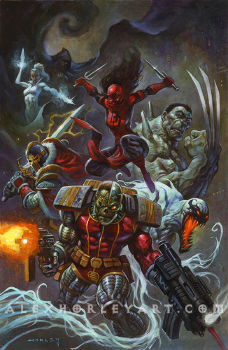 The Savage Avengers Black Knight, Anti-Venom, Cloak and Dagger, Daredevil, Weapon H, and Deathlok are shown taking action poses in a moody, turbulent background.