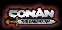 Conan the Barbarian Comics logo. White text with a sword underneath, with a soft red outline.