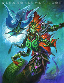 Lady S'theno, a Naga, readies her spear like a javelin.