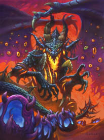 The black dragon Sinestra faces the viewer dead on, her claws stretched above a field of dragon eyes. Her wings are spread, and the multicolored eyes of the old gods can be seen covering their surface.